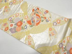 アンティーク　七宝に蝶・菊・古典柄織り出し袋帯（材料）